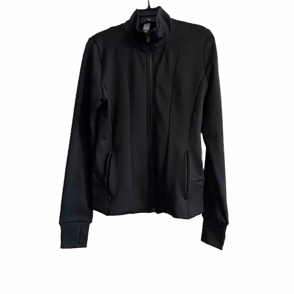 Yogalicious Jacket Medium Black Full Zip Activewear Yoga Thumb Holes Stretch - Picture 2 of 7
